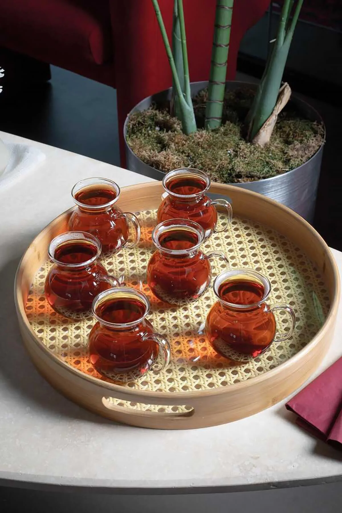 6lı Keyfi Ala Borosilikat Cam Kulplu Çay Bardağı