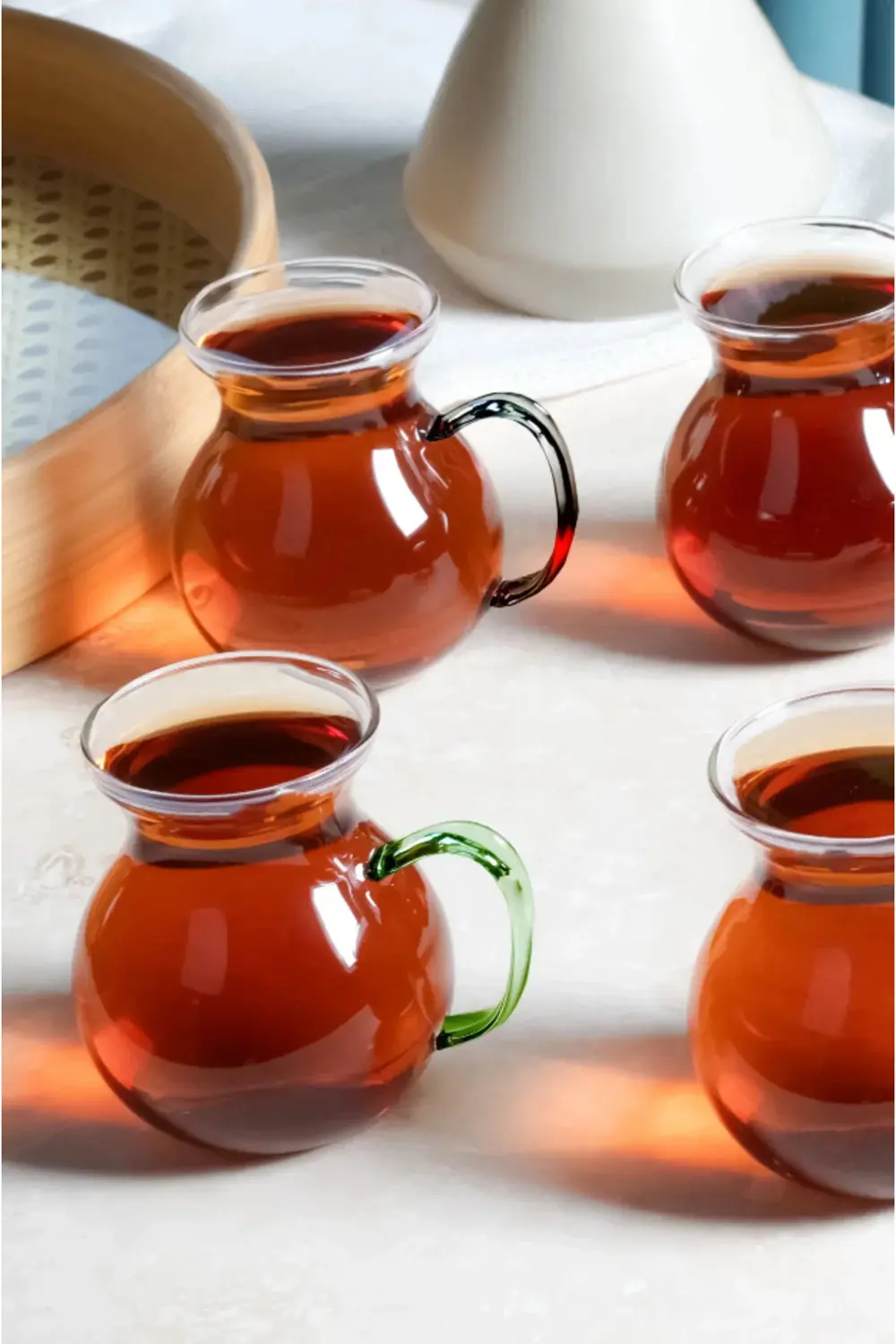 6'lı Keyfi Ala Borosilikat Cam Kulplu Çay Bardağı 180ml Bardak