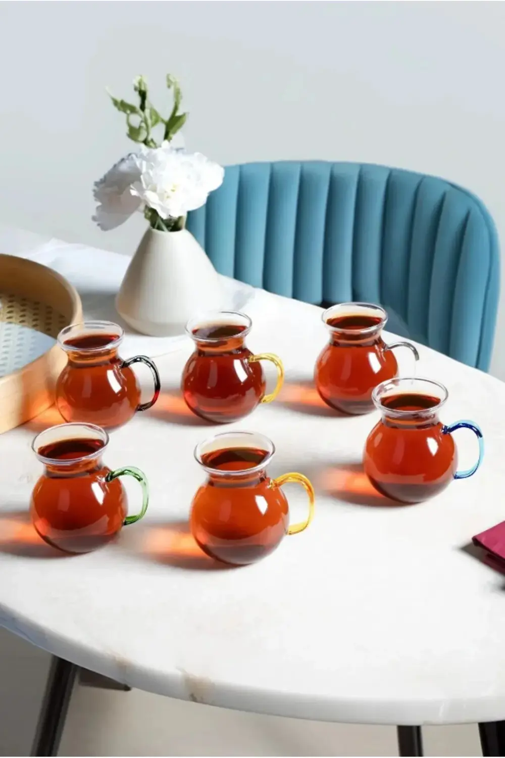 6'lı Keyfi Ala Borosilikat Cam Kulplu Çay Bardağı 180ml Bardak