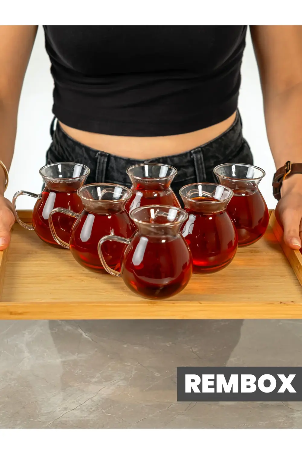 6'lı Keyfi Ala Borosilikat Cam Kulplu Çay Bardağı 210ml Bardak 6'