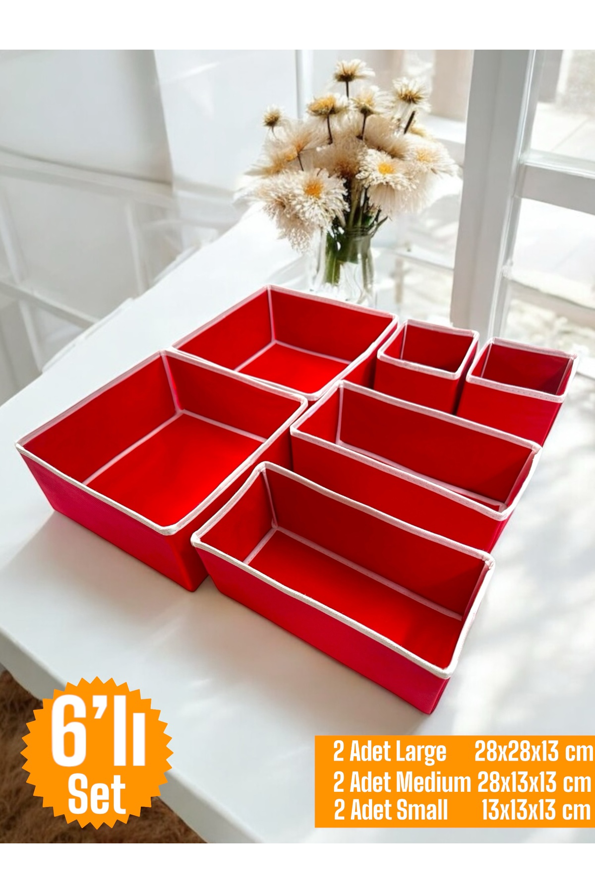 6'lı Kırmızı Çekmece İçi Düzenleyici Organizer Set - Çok Amaçlı D