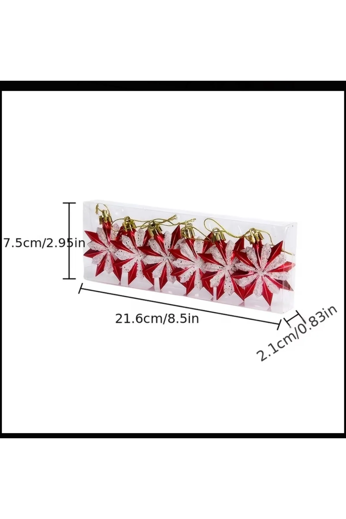 6'lı Kırmızı Yıldız Yılbaşı Ağaç Süsü Seti – Simli ve Parlak Dekoratif Yıldız Süsler (7.5 cm)