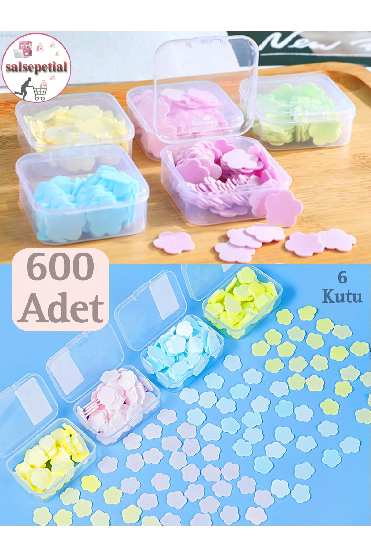 6'lı Kutulu 600 Adet Çiçek Kokulu Mini El Sabunu Eriyen Mini Kağı