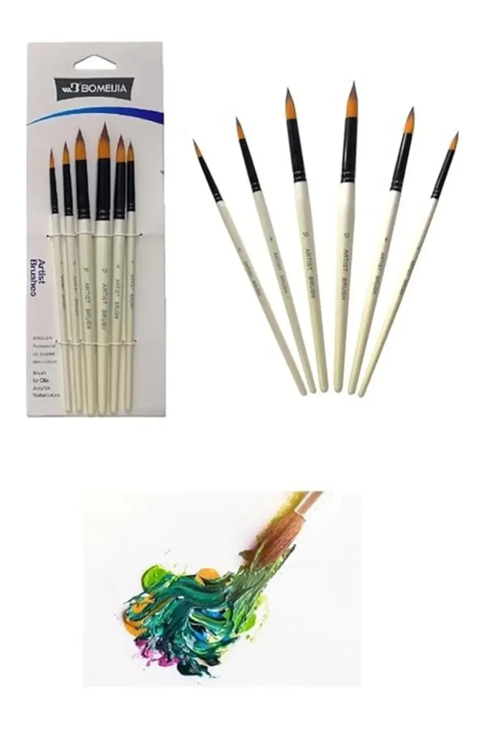 6'LI Liner Resim Sanat Fırça Seti Akrilik Guaj Yağlı Suluboya