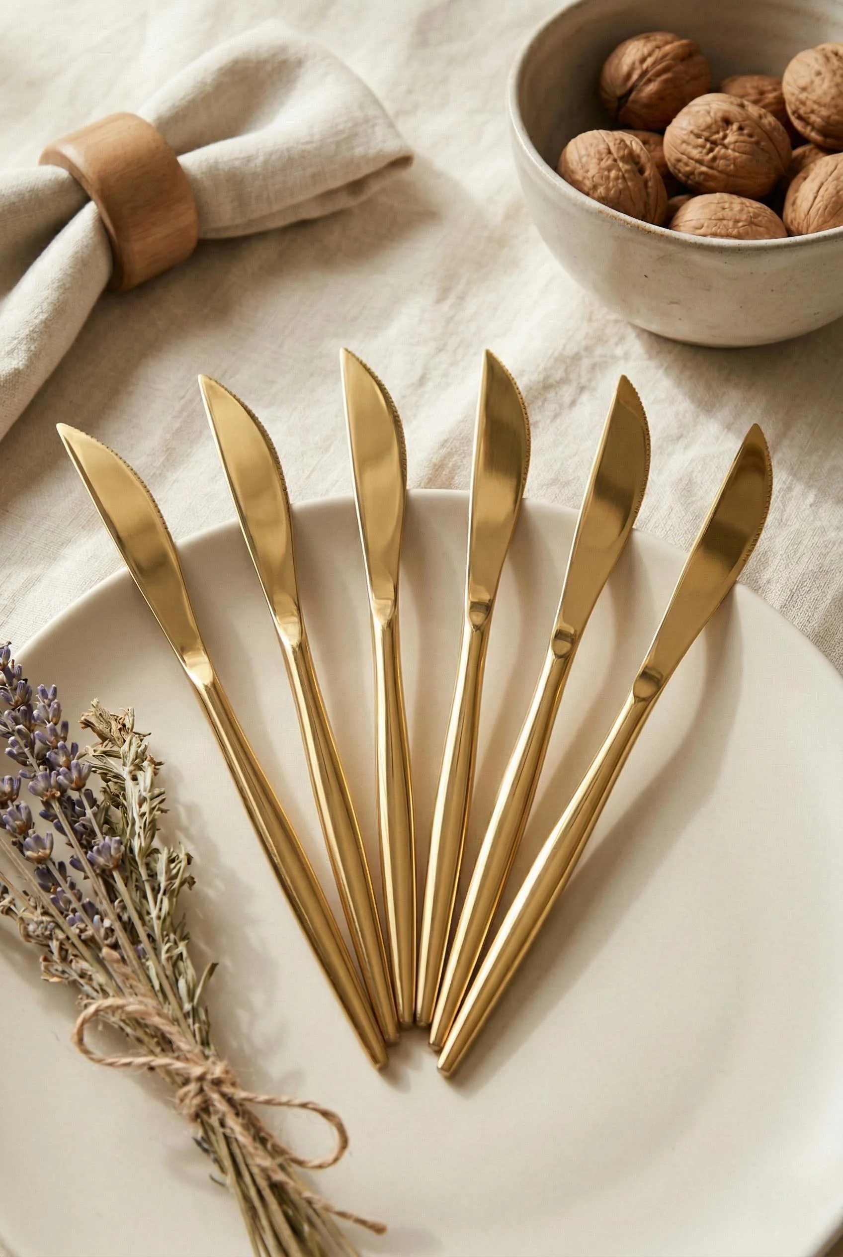 6'lı Lüks Gold Paslanmaz Çelik Yemek Bıçağı Seti (21 cm)