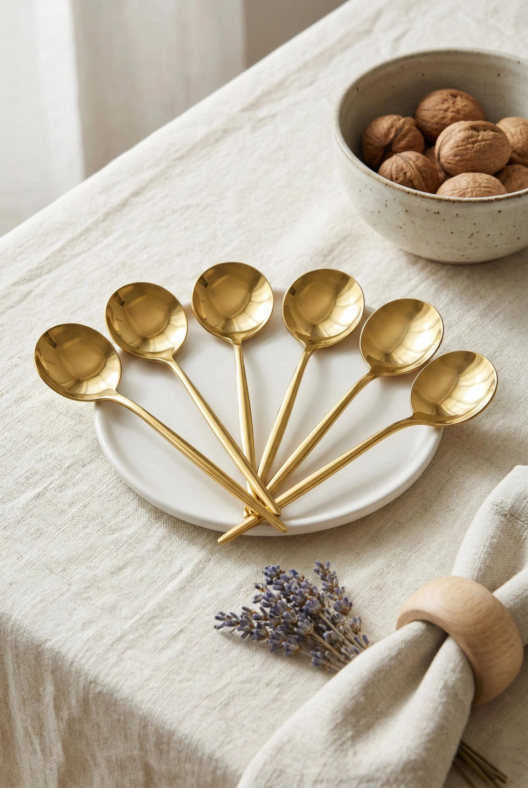 6'lı Lüks Gold Paslanmaz Çelik Tatlı Kaşığı Seti (16 cm)