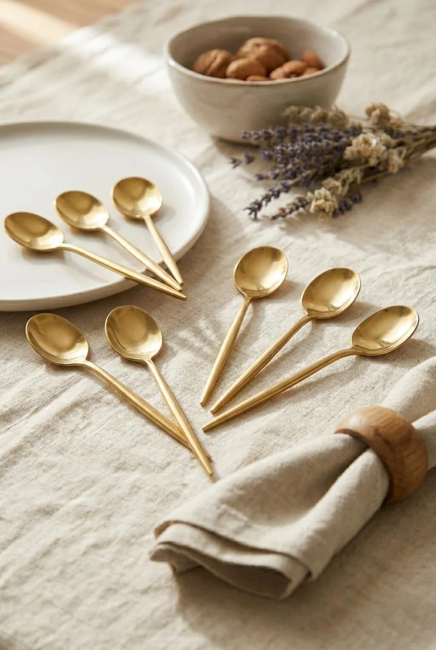 6'lı Lüks Gold Paslanmaz Çelik Çay Kaşığı Seti (13 cm)