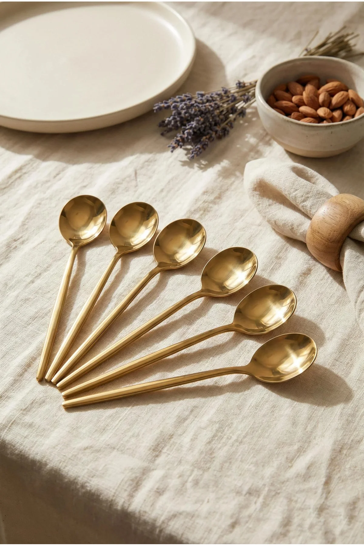 6'lı Lüks Gold Paslanmaz Çelik Yemek Kaşığı Seti (21 cm)