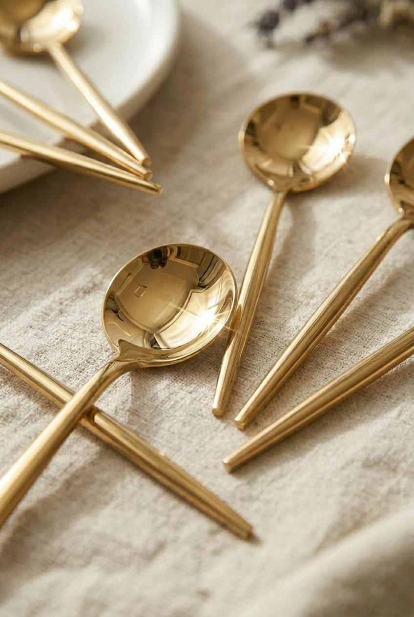 6'lı Lüks Gold Paslanmaz Çelik Çay Kaşığı Seti (13 cm)