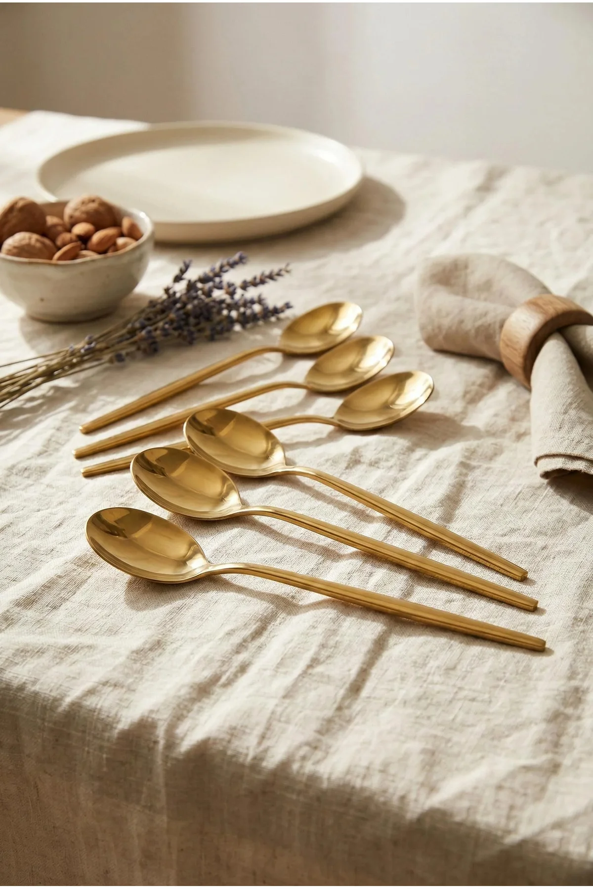 6'lı Lüks Gold Paslanmaz Çelik Yemek Kaşığı Seti (21 cm)