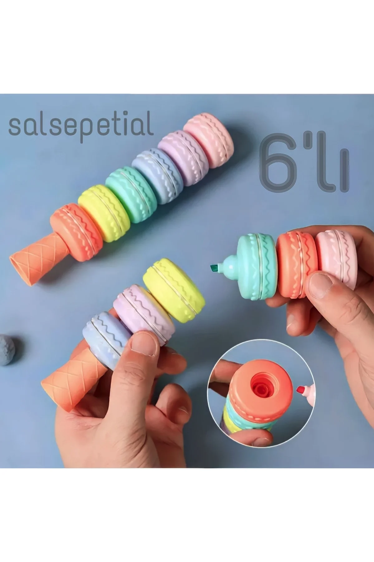 6'lı Makaron Fosforlu Kalem Seti