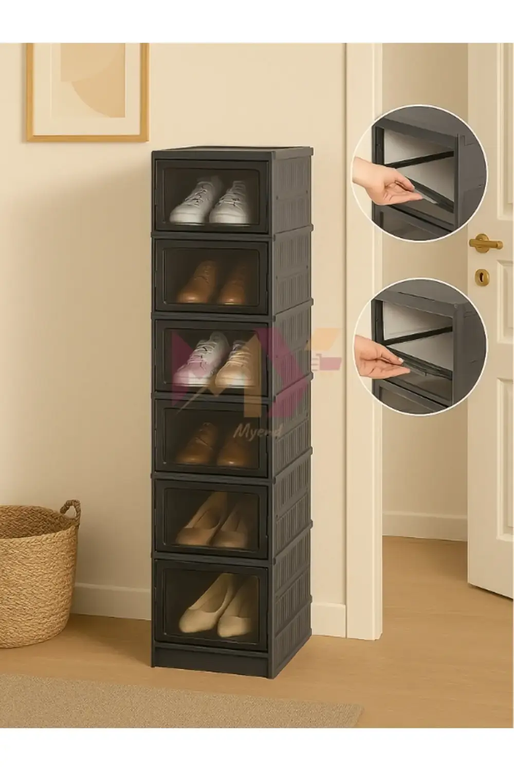 6'lı Modüler Ayakkabılık Dolabı Antrasit Ayakkabı Kutusu Seti Kap
