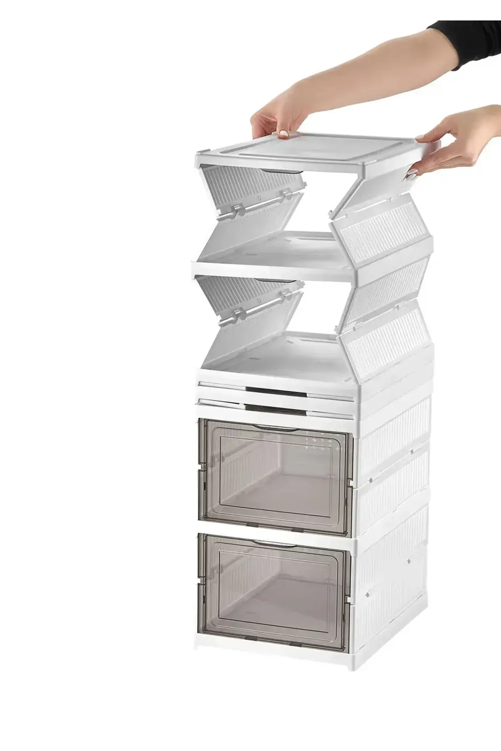 6'lı Modüler Ayakkabılık Dolabı Antrasit Ayakkabı Kutusu Seti Kap