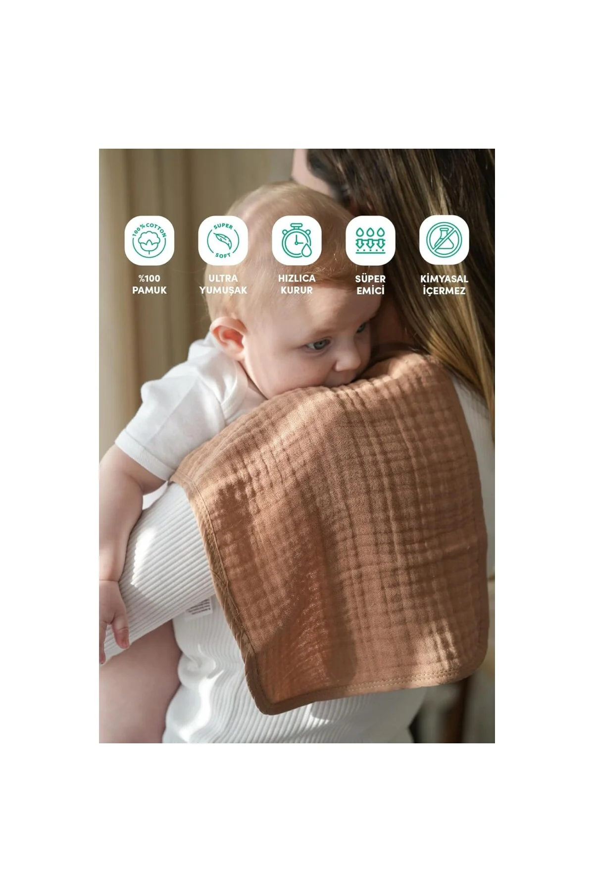 6'lı Müslin Bebek Ağız Mendili 25X50 cm - 4 Katlı Ultra Yumuşak%1