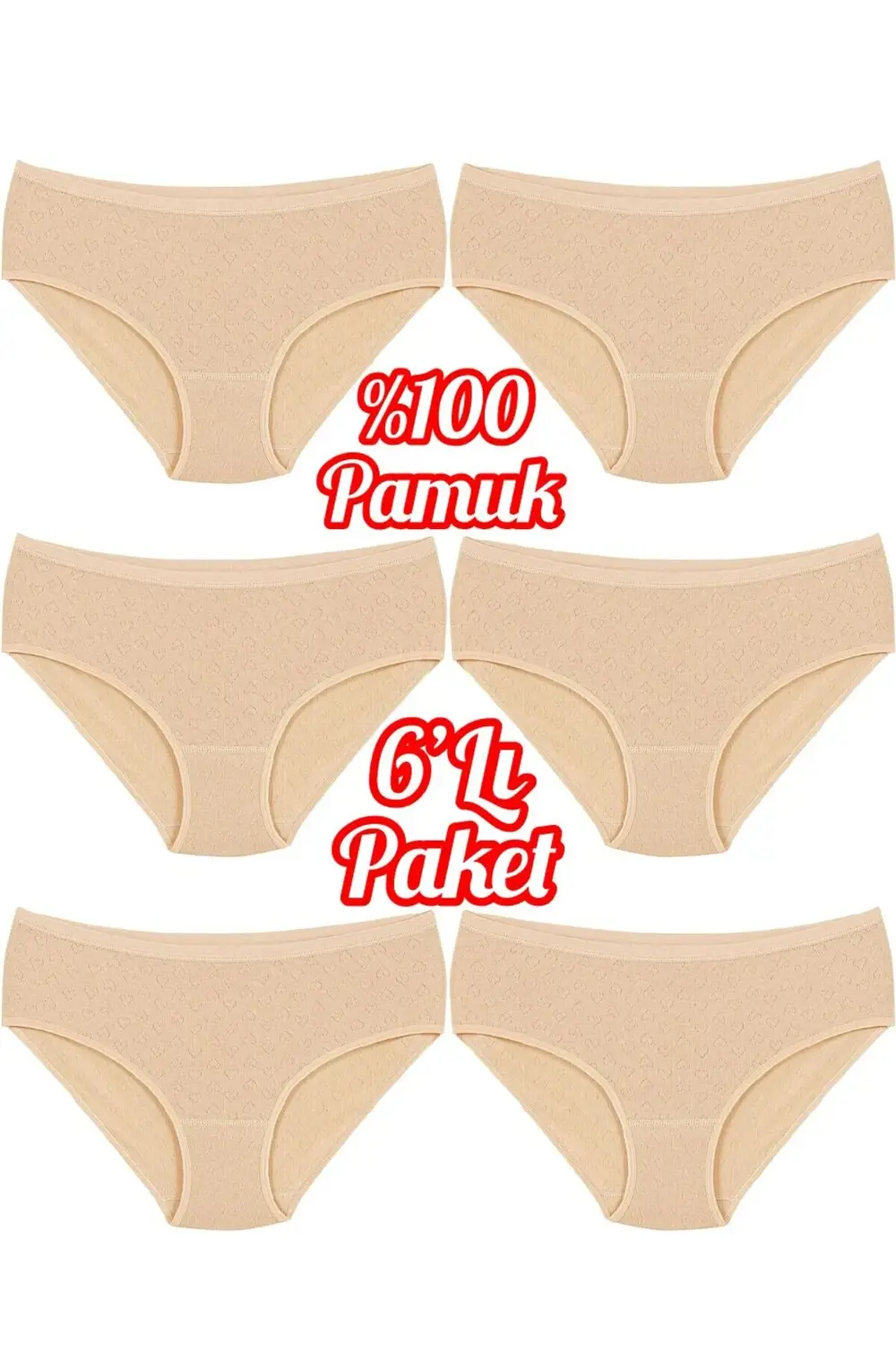 6'Lı Paket % 100 Pamuk Kalpli Yüksek Bel Bato Kadın Külot OZT6100