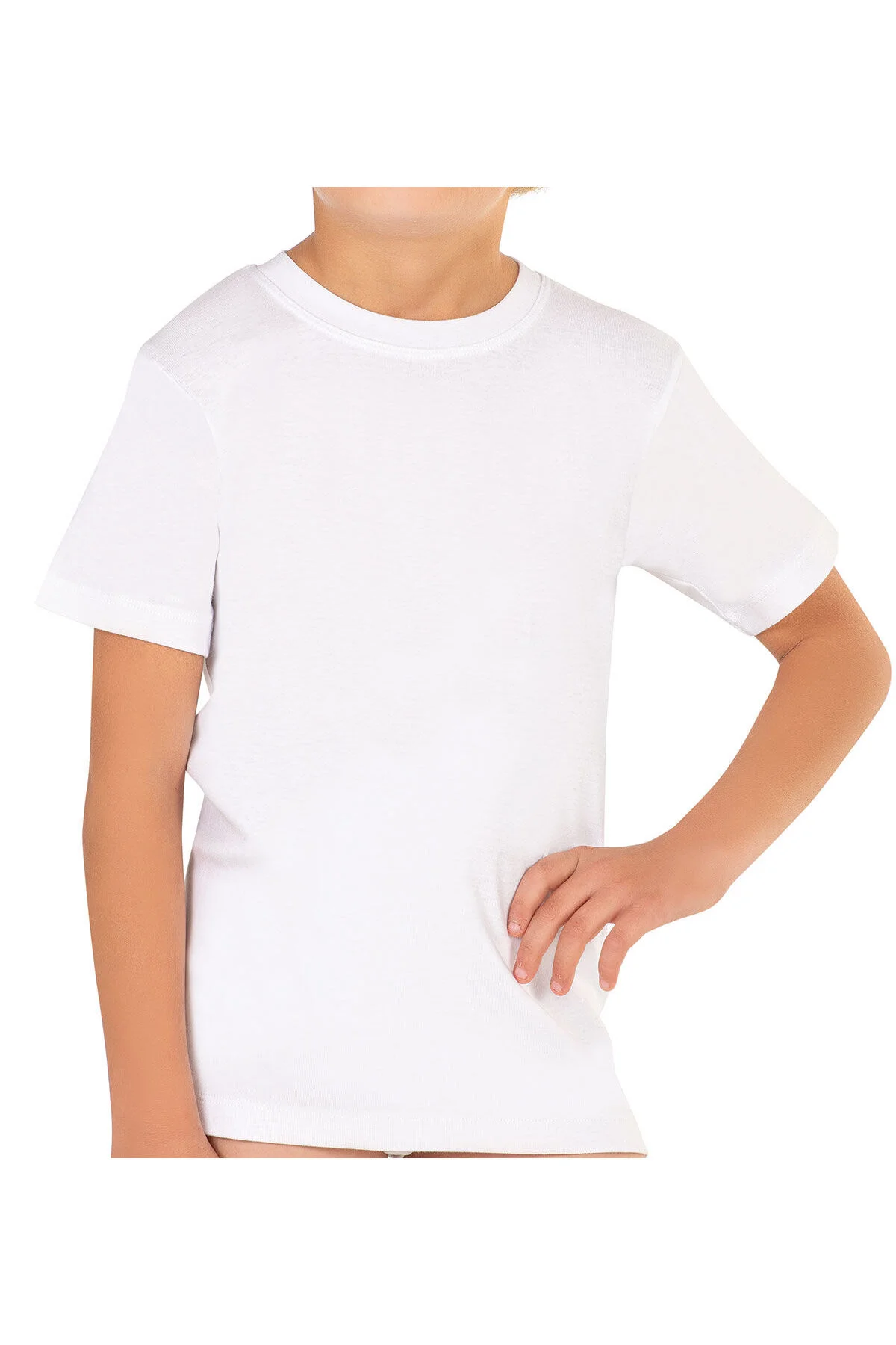 6'li Paket Erkek Çocuk %100 Pamuklu Ribana Esnek Rahat Yarım Kol Kapalı Yaka Fanila T-shirt