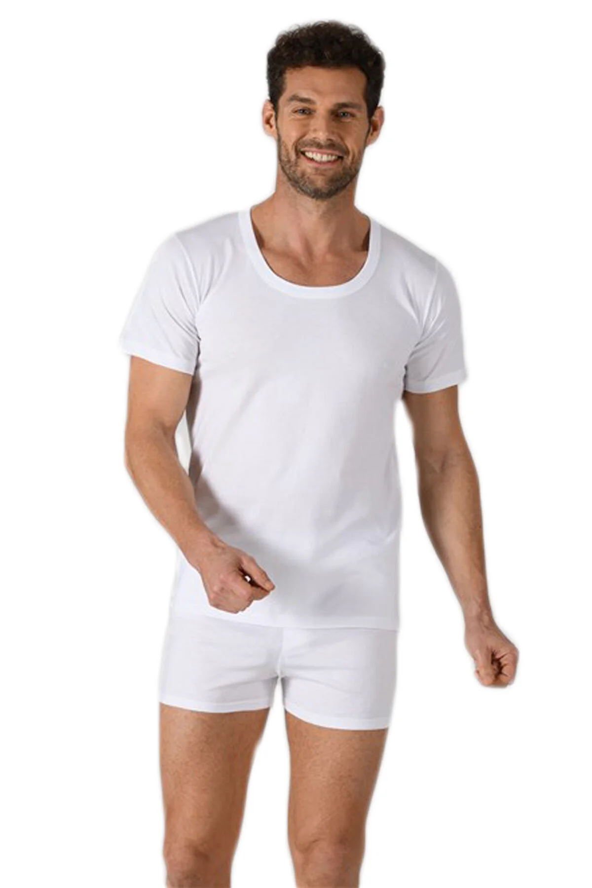 6'lı Paket Erkek Pamuklu Penye Esnek Rahat Açık Yaka Yarım Kol At