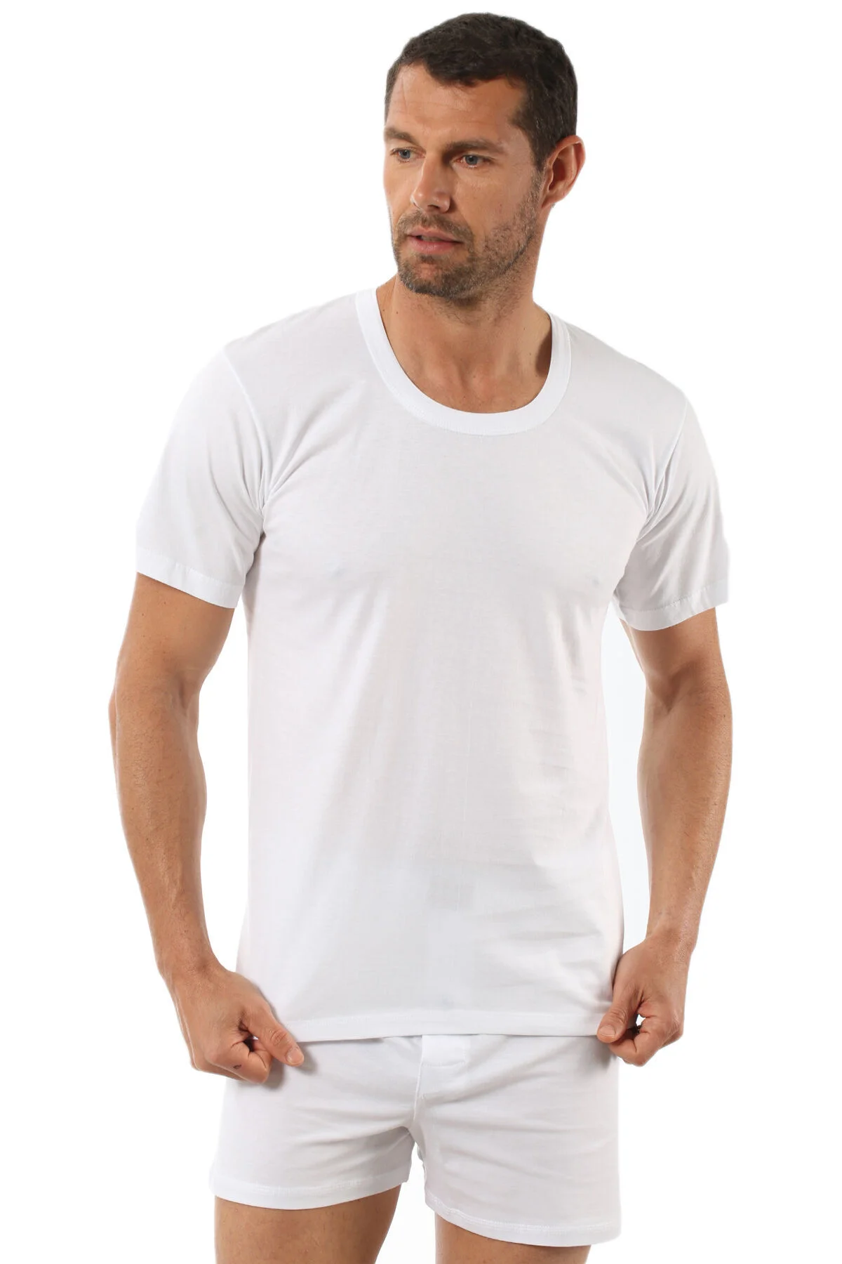 6'lı Paket Erkek Pamuklu Penye Esnek Rahat Açık Yaka Yarım Kol At