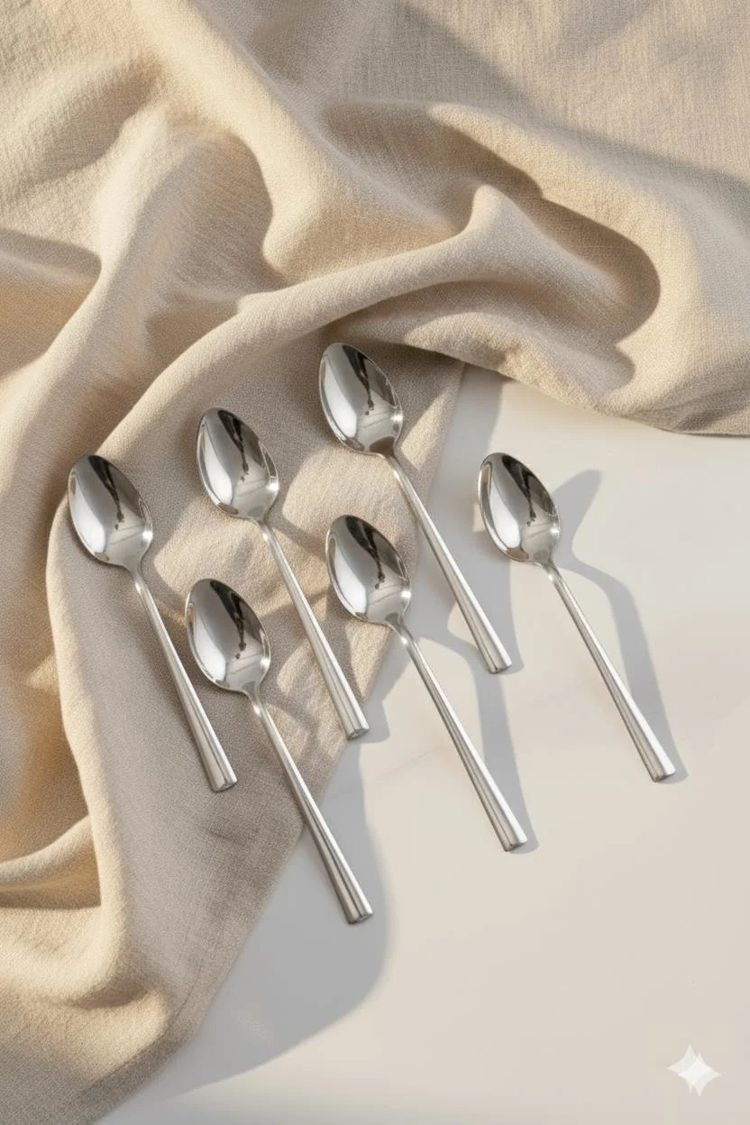 6'lı Paslanmaz Çelik Yemek Kaşığı Seti - 20 cm Sofra Çatal Kaşık Bıçak Seti