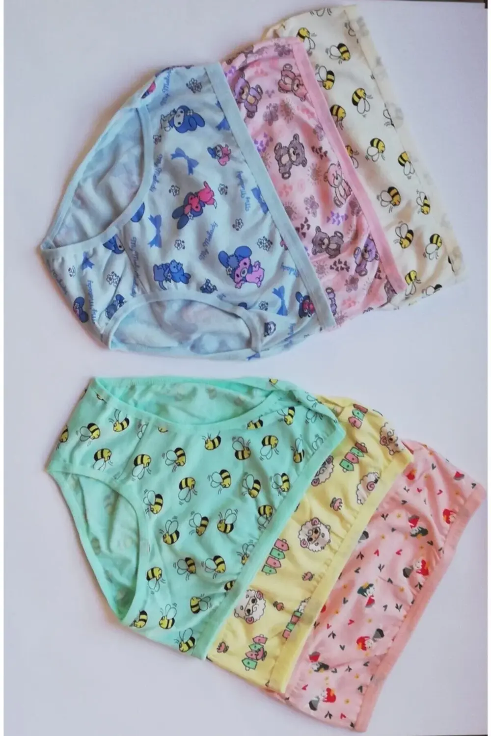 6'lı Penye Kız Çocuk Desenli Külot