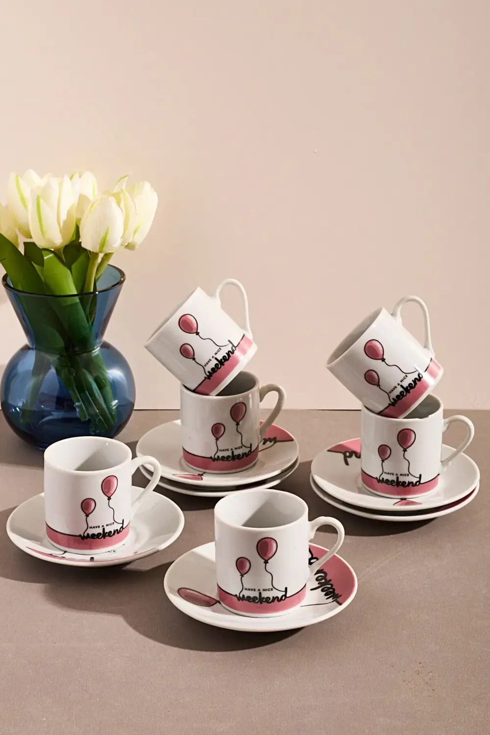 6'lı Porselen Kahve Fincanı Takımı-have A Nice Weekend