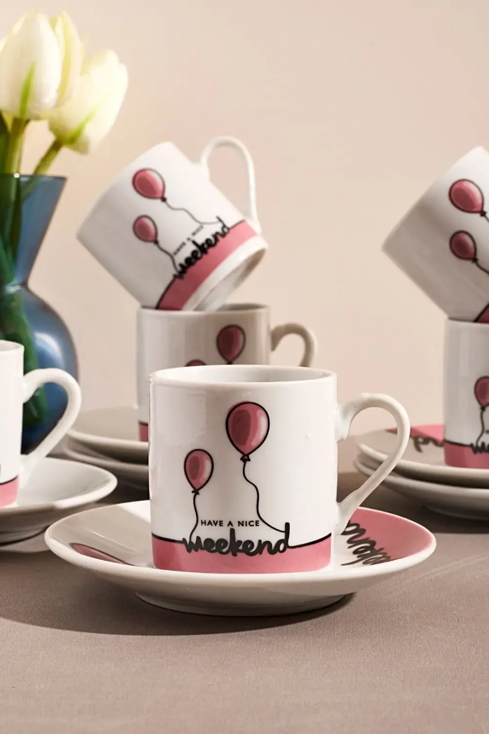 6'lı Porselen Kahve Fincanı Takımı-have A Nice Weekend