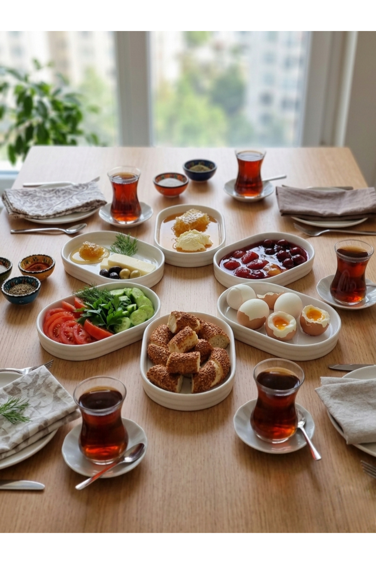 6'lı Porselen Oval Sunumluk ve Kahvaltılık Tabağı Seti - 20cm