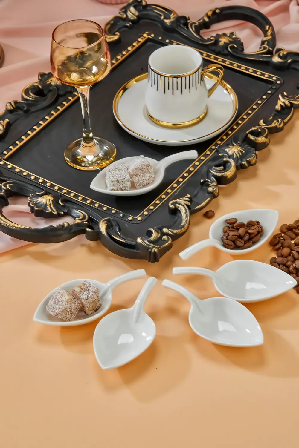 6’lı Porselen Yaprak Lokumluk, Reçellik ve Sosluk – 10,5x5x2,5 cm