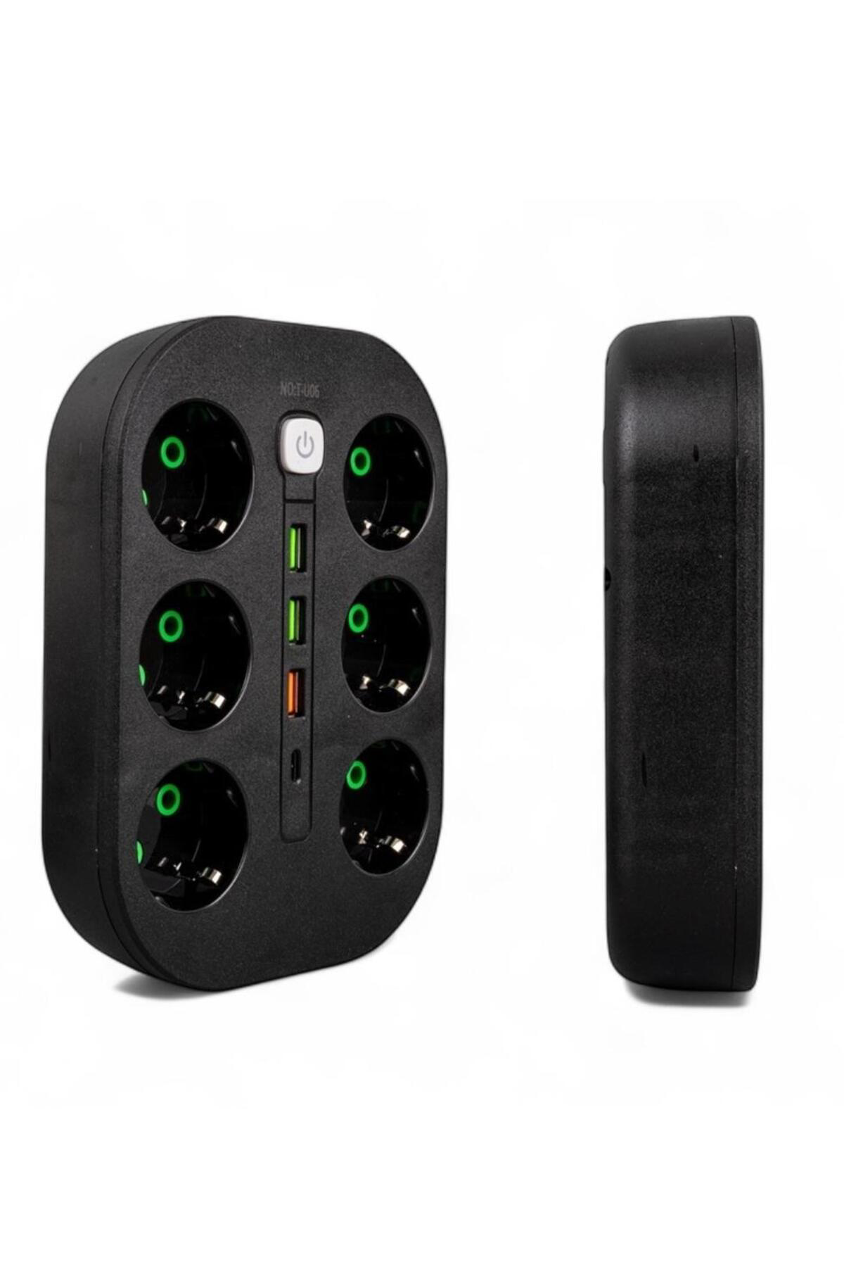 6'lı Priz – 1.5 Metre Kablo – 3 USB Girişli Siyah Grup Priz | Akı 6'lı Priz – 1.5 Metre Kablo – 3 USB Girişli Siyah Grup Priz | Akı