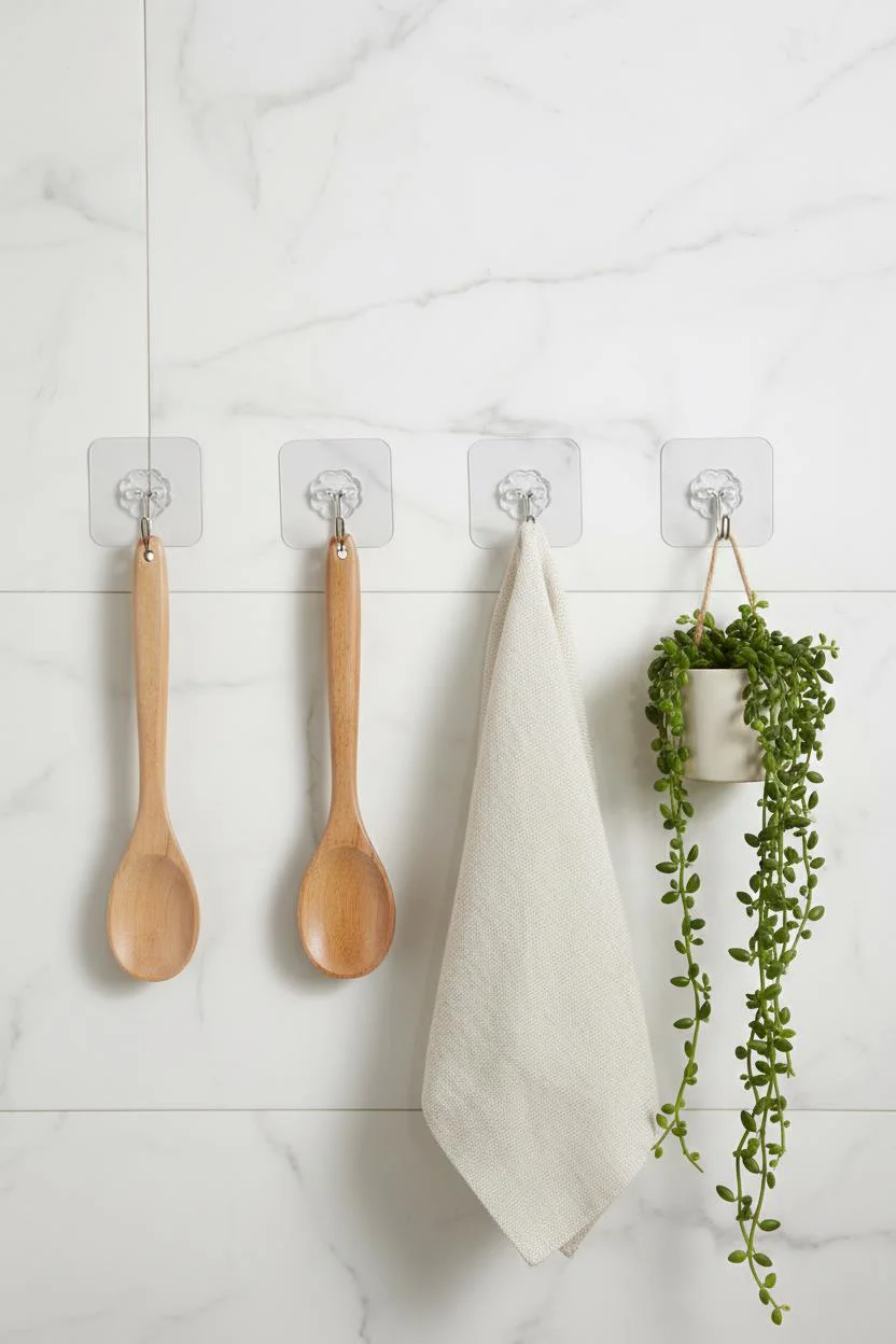 6'lı Şeffaf Yapışkanlı Askı Seti &amp; Çok Amaçlı Banyo Ve Mutfak Duvar Düzenleyici