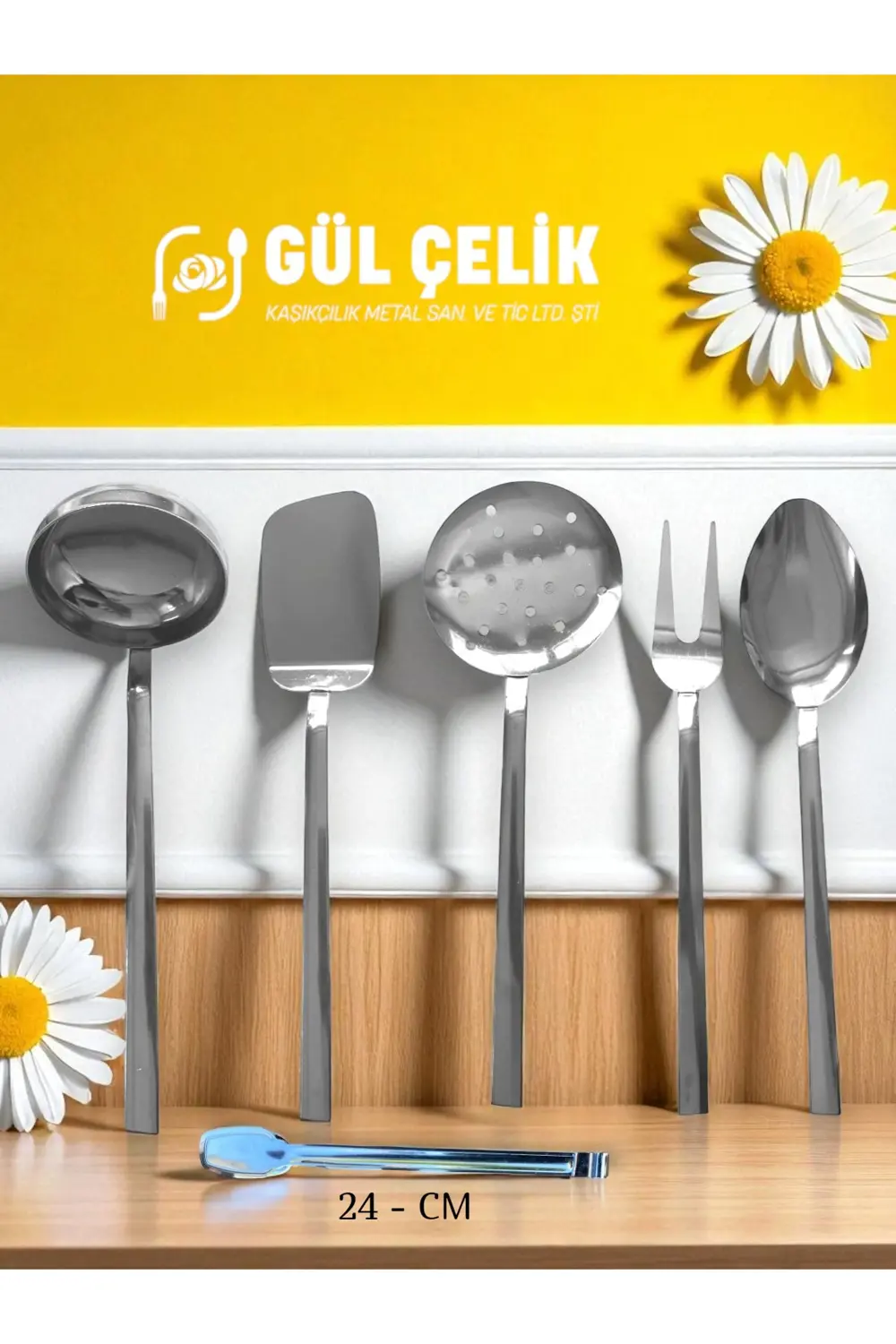 6'Lı Servis Seti Kepçe Kevir Kaşık Spatula Çatal Maşa 18/0 Kalite