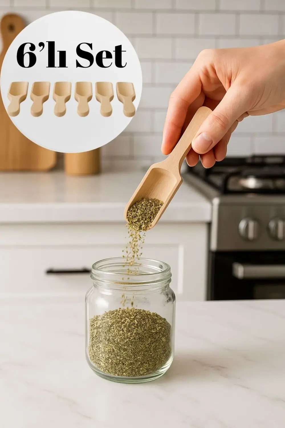 ✅ 6’lı Set – 8 cm Bambu Baharat Küreği