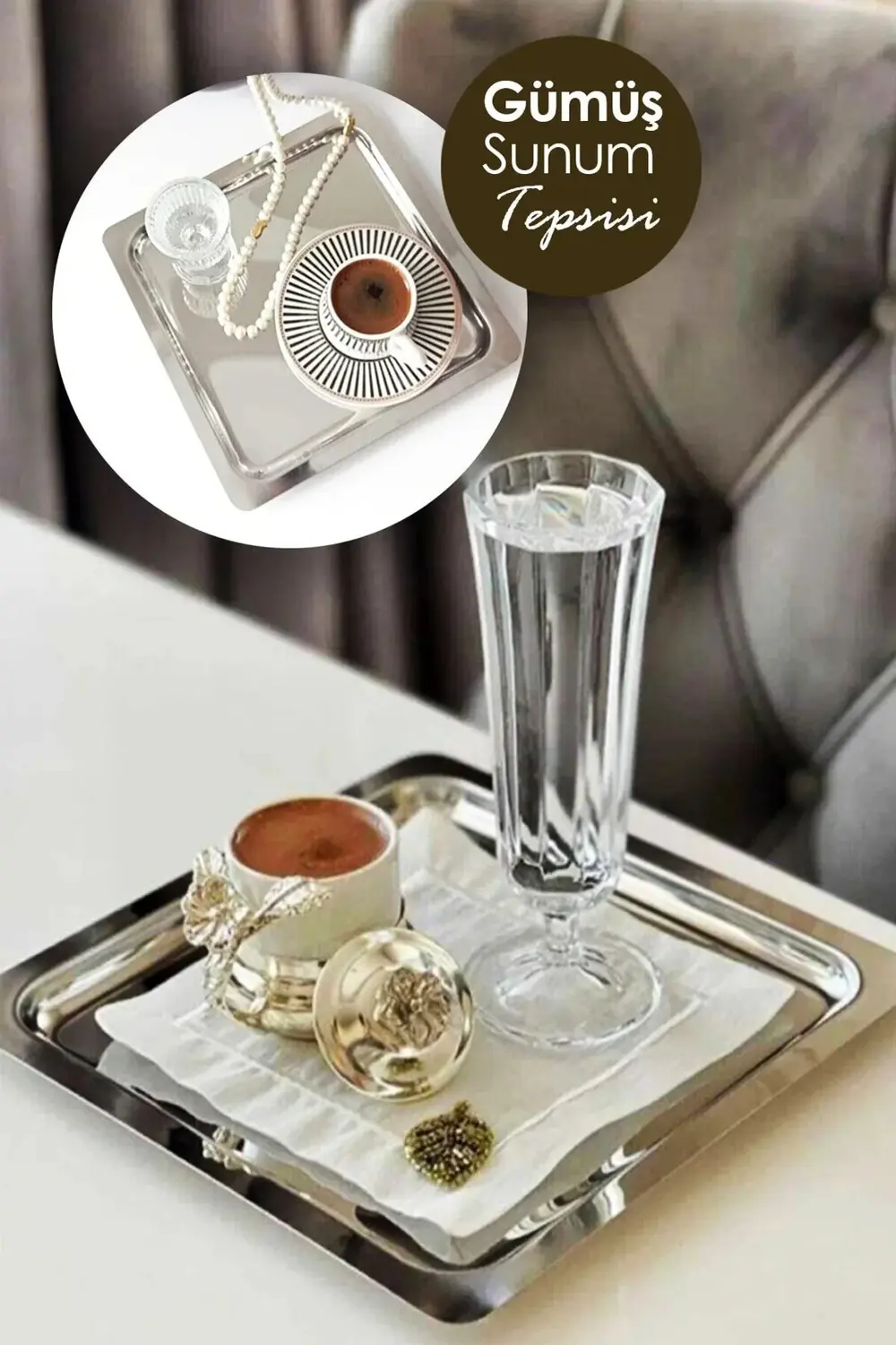 6'lı SİLVER Paslanmaz Çelik 21x21cm Kare Çay, Kahve, Pasta Servis