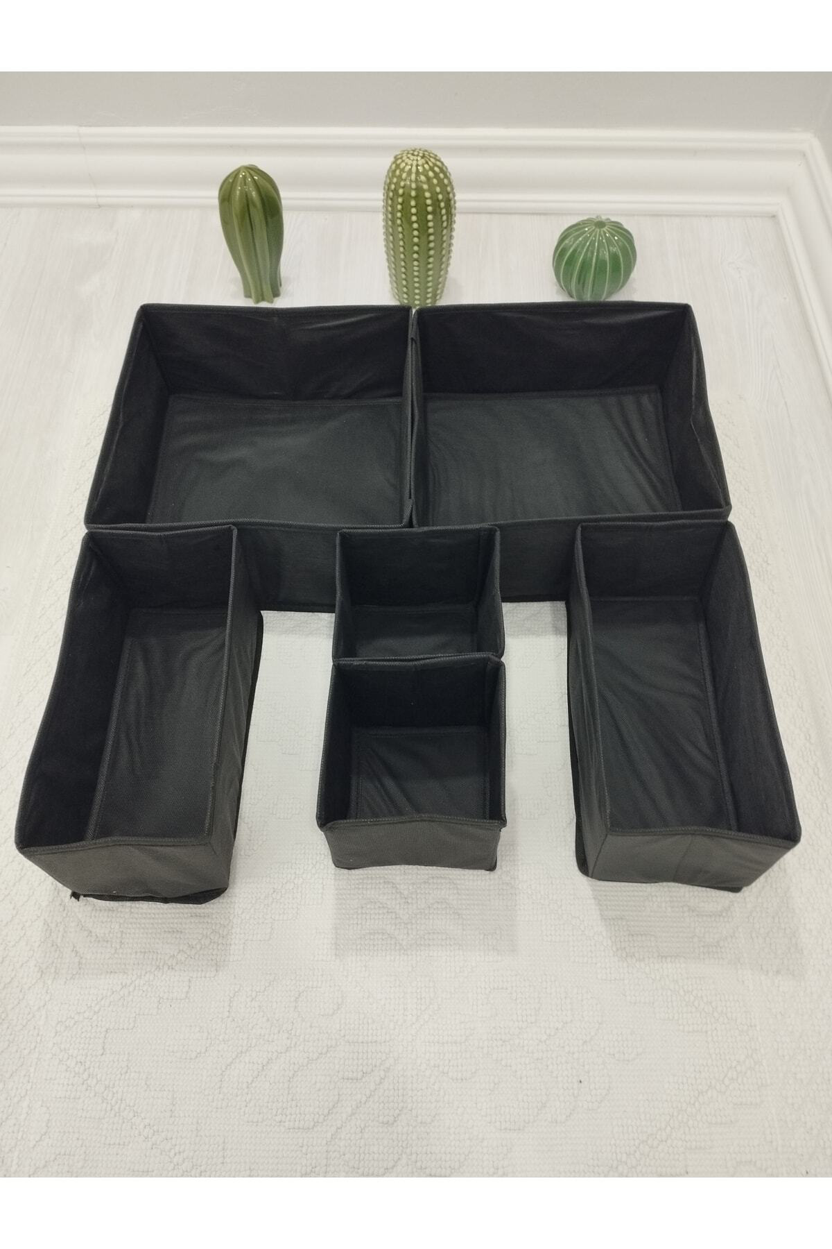 6'lı Siyah Çekmece Içi Düzenleyici Organizer Set - Çok Amaçlı Dol