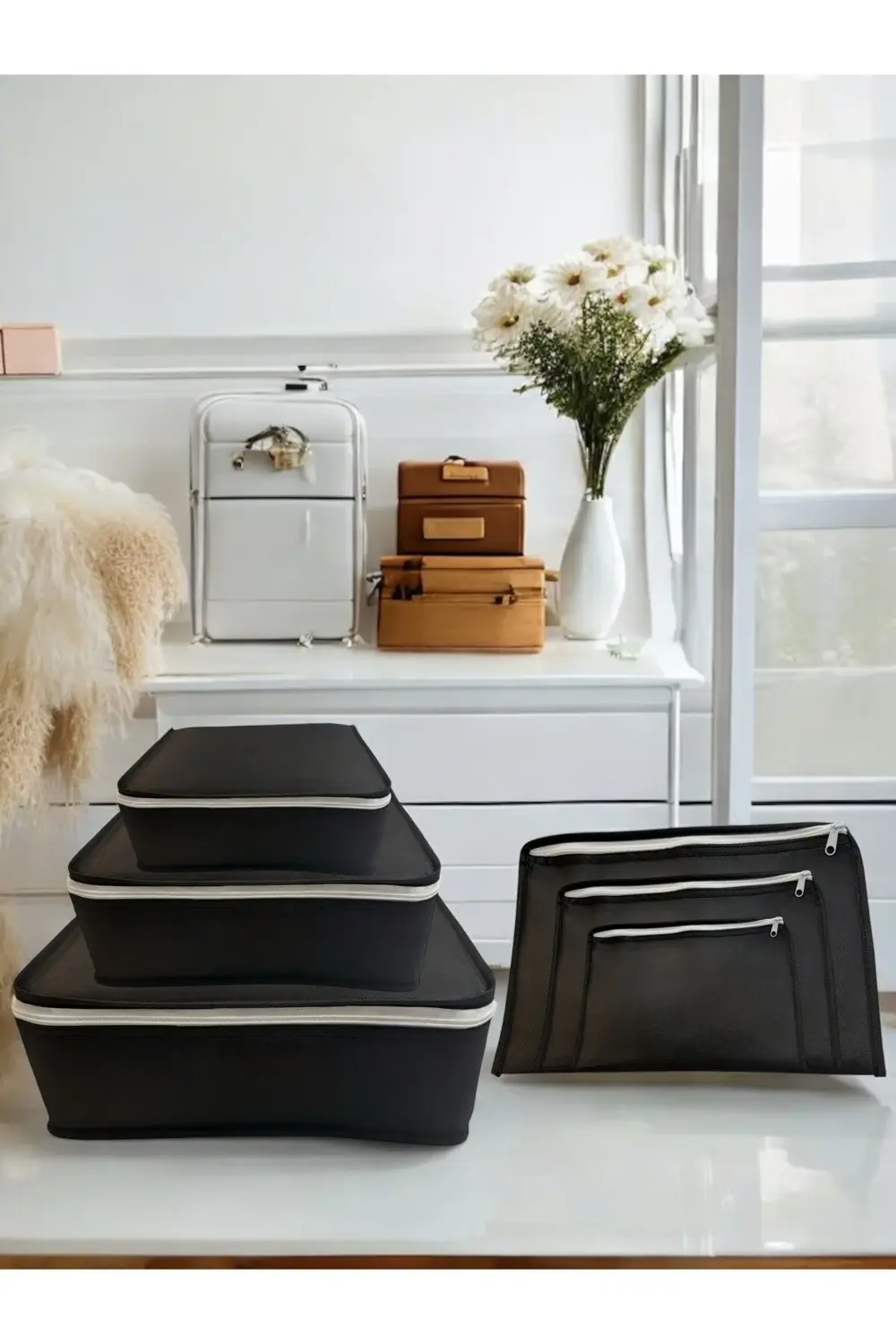 6'lı Siyah Valiz Düzenleyici , Bavul İçi Düzenleyici Organizer Se
