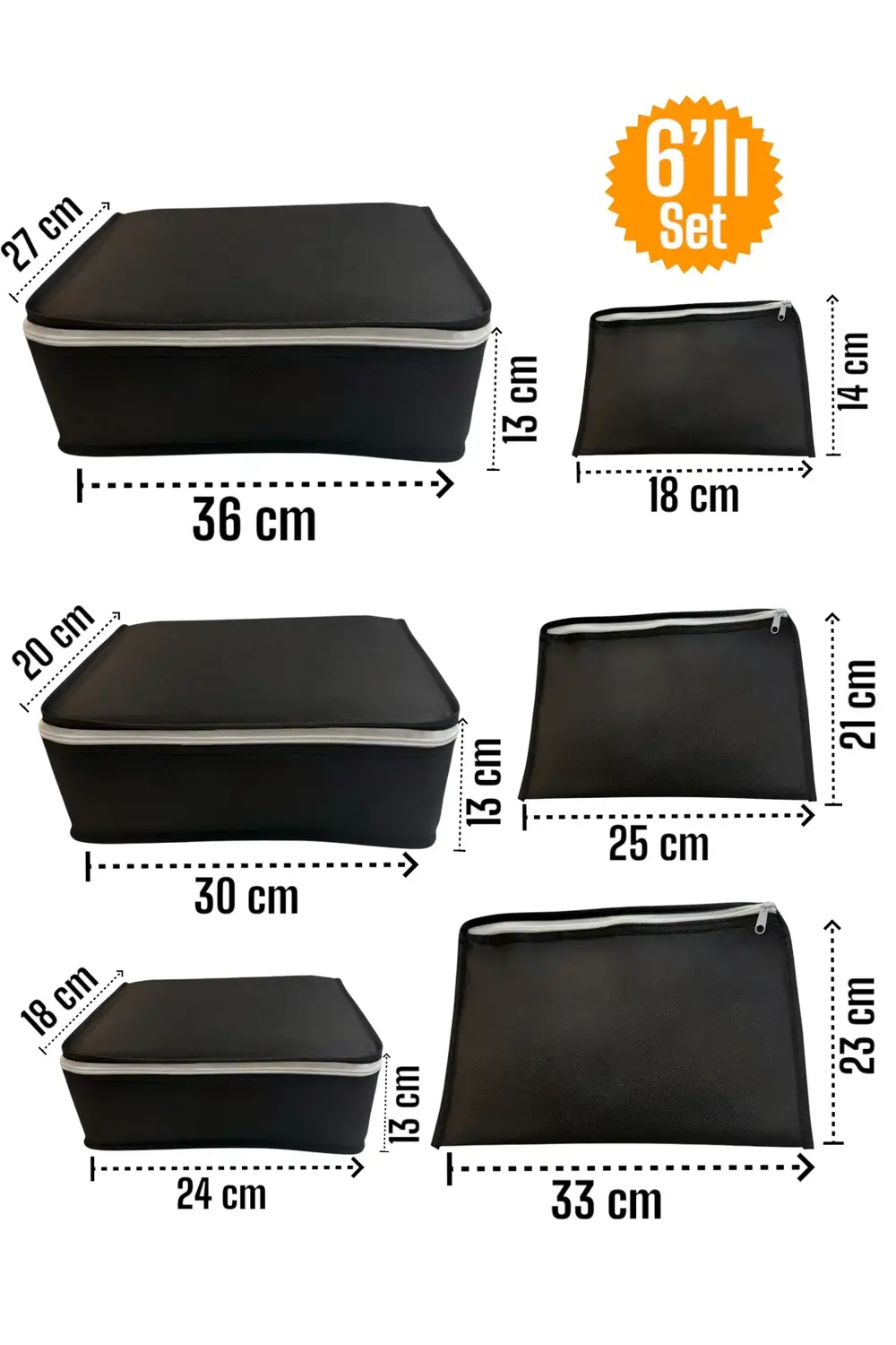 6'lı Siyah Valiz Düzenleyici , Bavul İçi Düzenleyici Organizer Se
