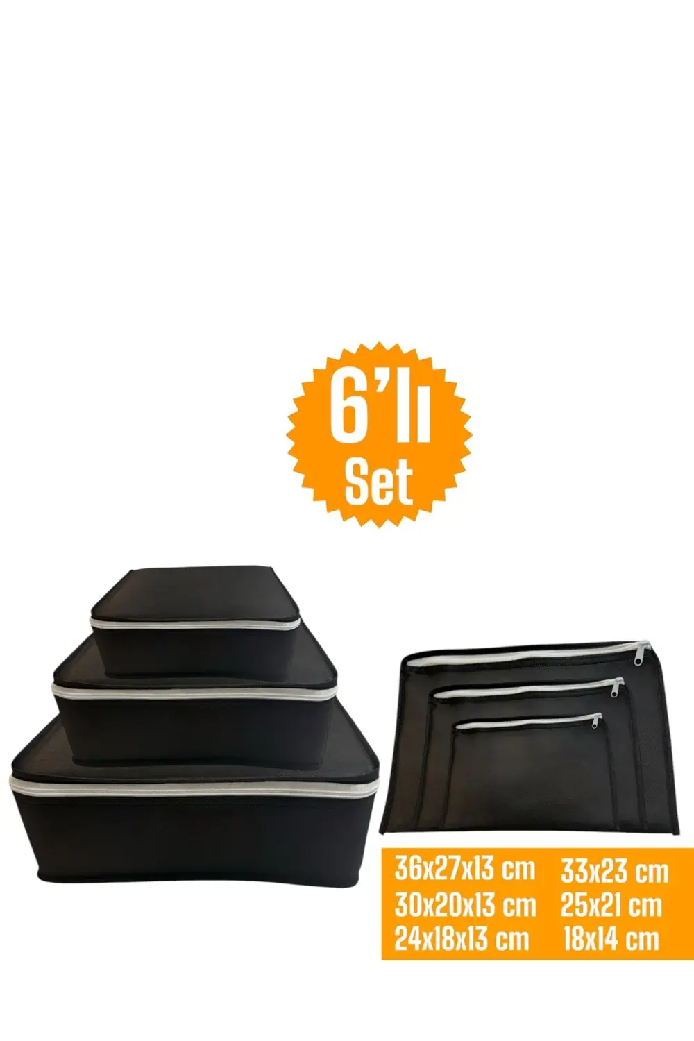 6'lı Siyah Valiz Düzenleyici , Bavul İçi Düzenleyici Organizer Se