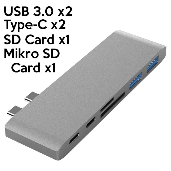 6'lı USB-C Hub 2xUSB 3.0 Type-C Şarj & Kart Okuyucu - 5 Gbps HDMI Çoklayıcı