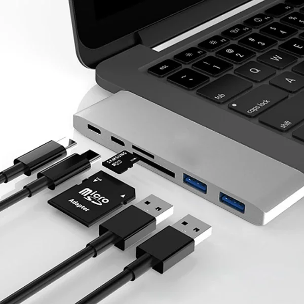 6'lı USB-C Hub 2xUSB 3.0 Type-C Şarj & Kart Okuyucu - 5 Gbps HDMI Çoklayıcı