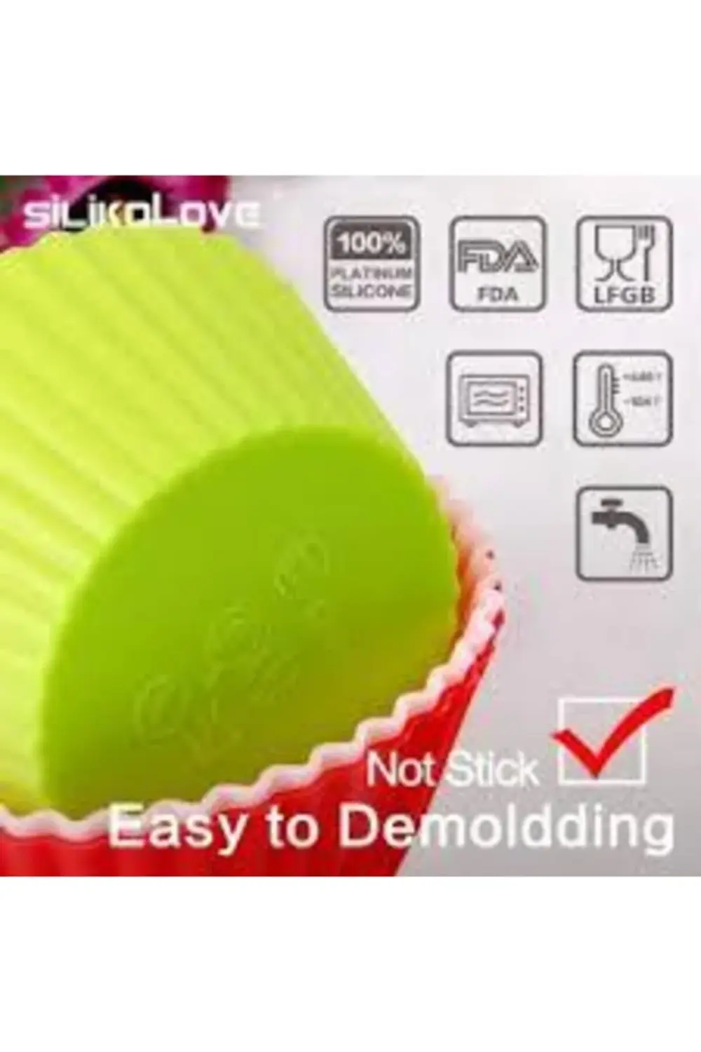 6'lı Yapışmaz Yeşil Silikon Muffin Mini Kek Kalıbı