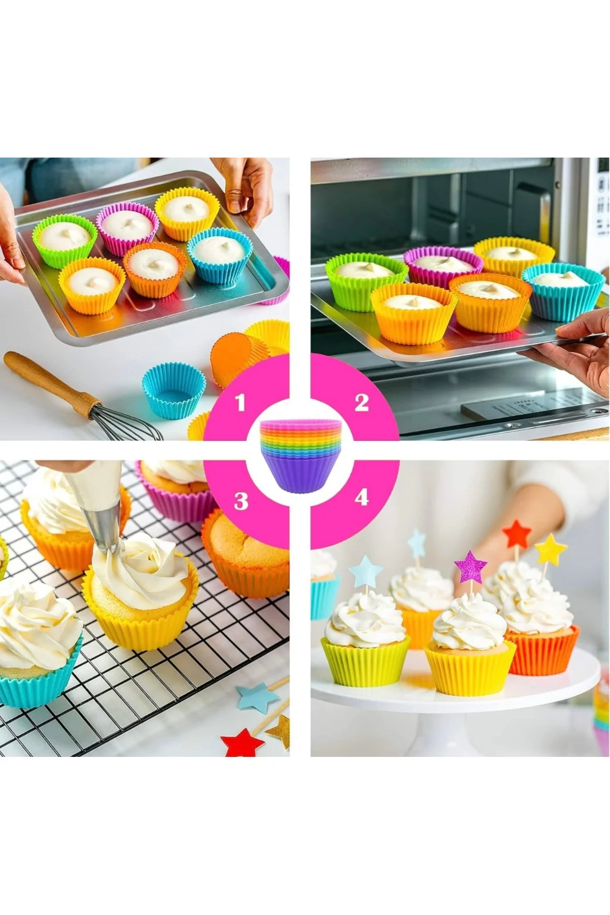 6'lı Yıkanabilir Tekrar Kullanılabilir Silikon Muffin Mini Kek Cu