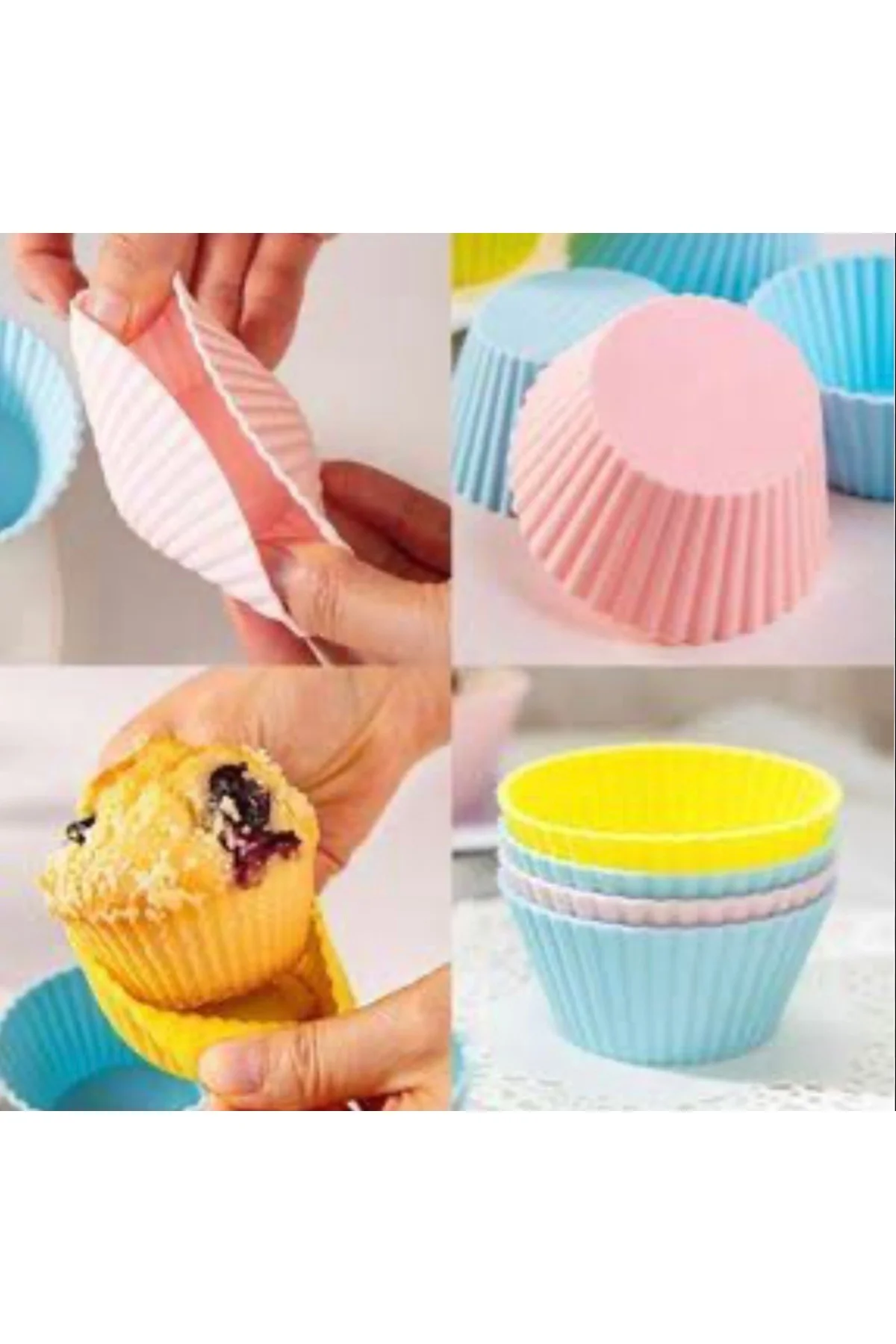 6'lı Yıkanabilir Tekrar Kullanılabilir Silikon Muffin Mini Kek Cu