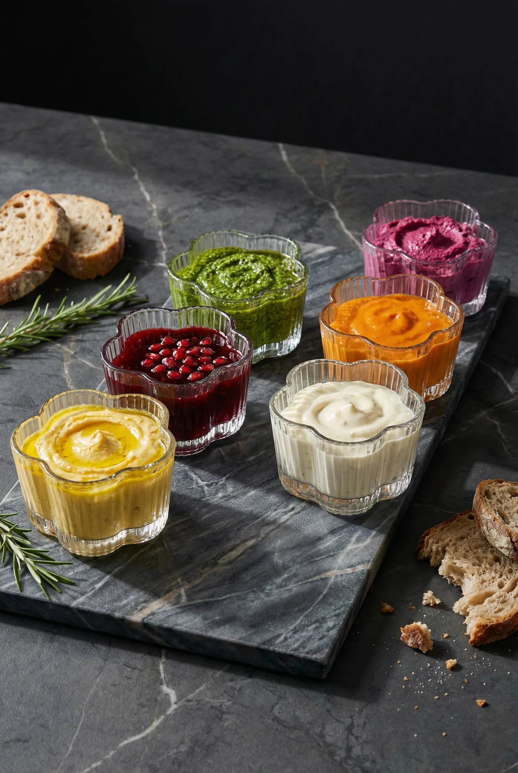 6'lı Yonca Formlu Şeffaf Cam Kase Seti - Reçel Sos Kase Seti