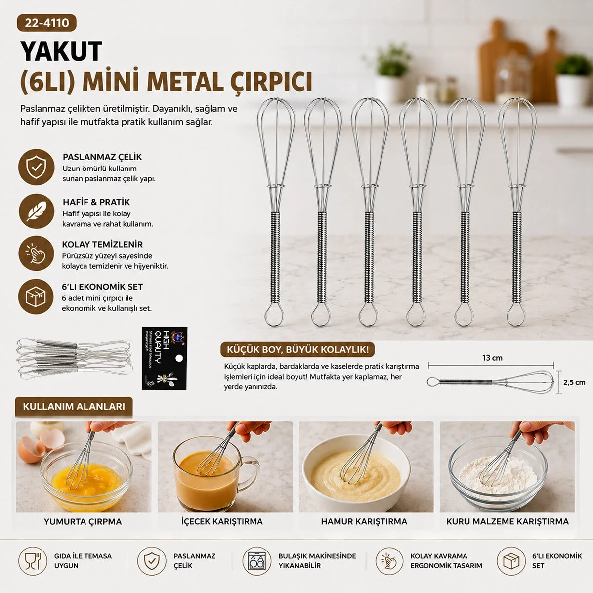 6pcs Mini=13cm Metal Çırpıcı Bx40 Fiyatı, Yorumları ve Özellikleri