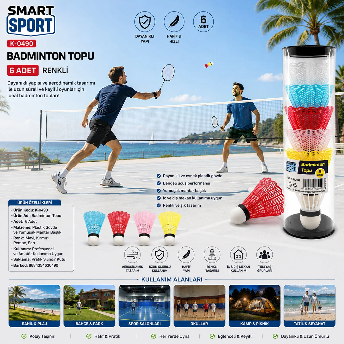 6PCS Renkli Badminton Topu - Görsel 2