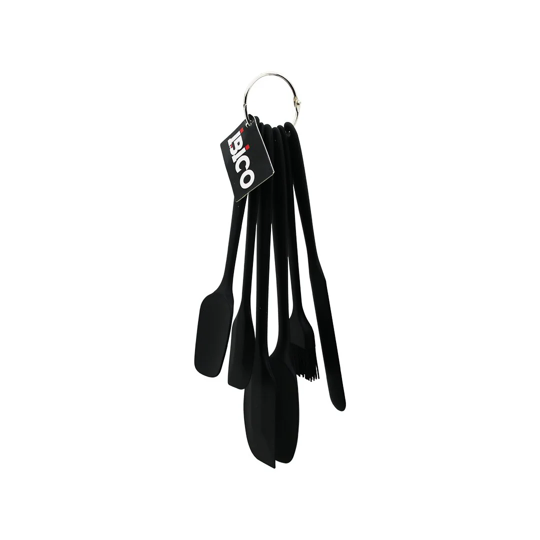 6PCS Silikon - Siyah Mutfak Seti 2 Kaşık - 3 Spatula - Yumurta Fırça Metal Asma Halkalı 6PCS Silikon - Siyah Mutfak Seti 2 Kaşık - 3 Spatula - Yumurta Fırça Metal Asma Halkalı