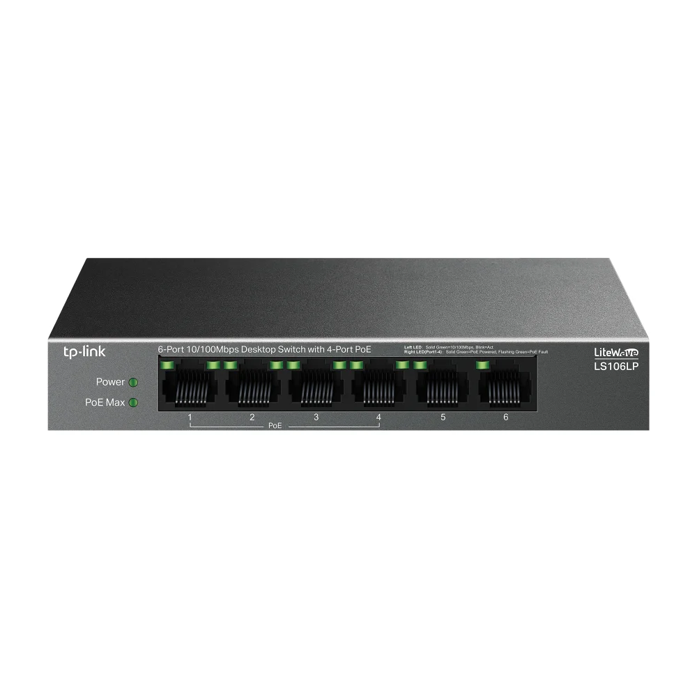 6Port LS106LP 10/100Mbps 4xPoE (40W) Desktop Switch 6Port LS106LP 10/100Mbps 4xPoE (40W) Desktop Switch