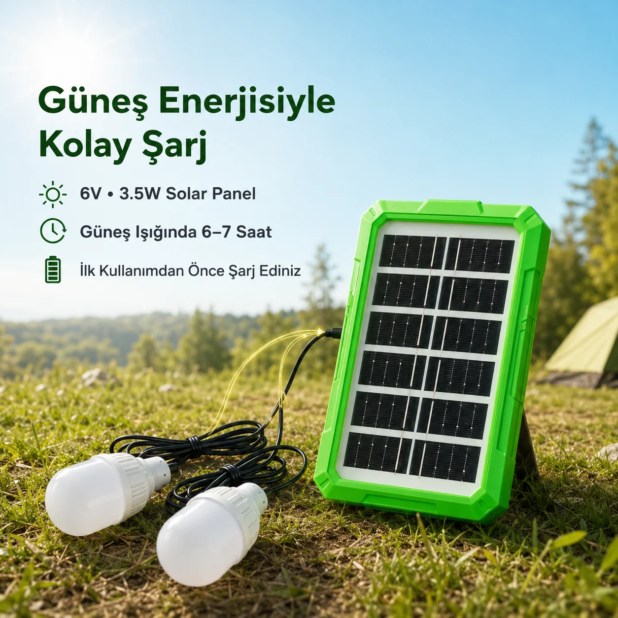 6V 3.5W Solar Panel Sistemli Taşınabilir Aydınlatma Seti – 2 LED Ampullü Kamp Lambası Fiyatı, Yorumları ve Özellikleri