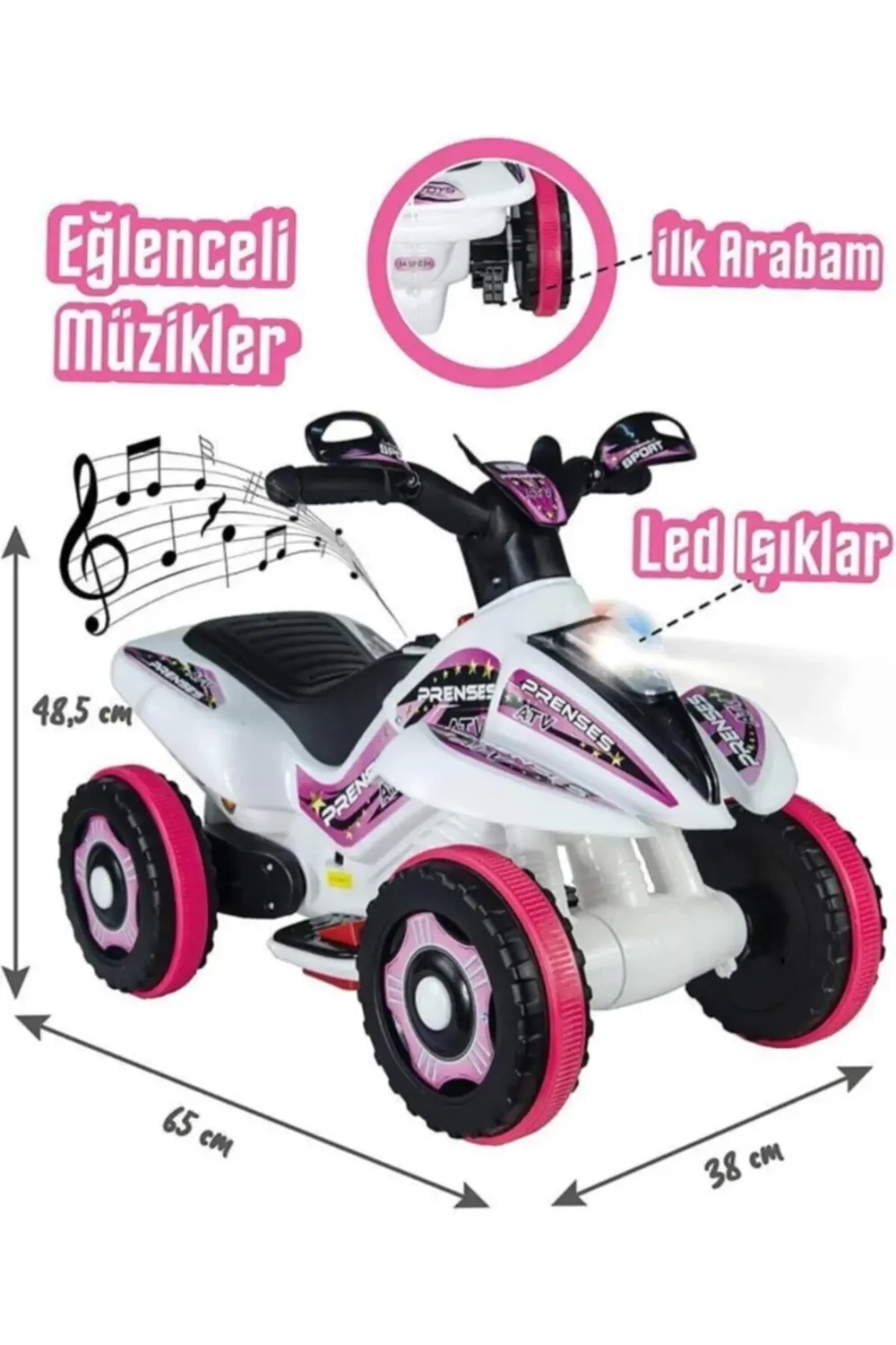 6v Akülü Atv Karınca Pembe Beyaz Prenses