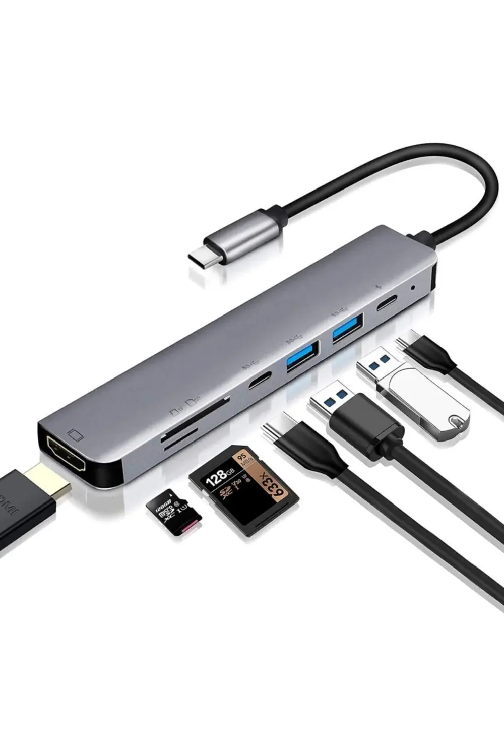 7 + 1 Aleminyum Metal Kasa Sd Tf Usb Type C Hub Hdmı Girişli Goog